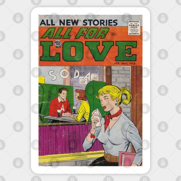 Vintage Romance Comic Book Cover - All For Love Sticker by Slightly Unhinged